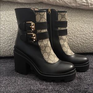 Gucci GG Supreme Leather Combat Boots